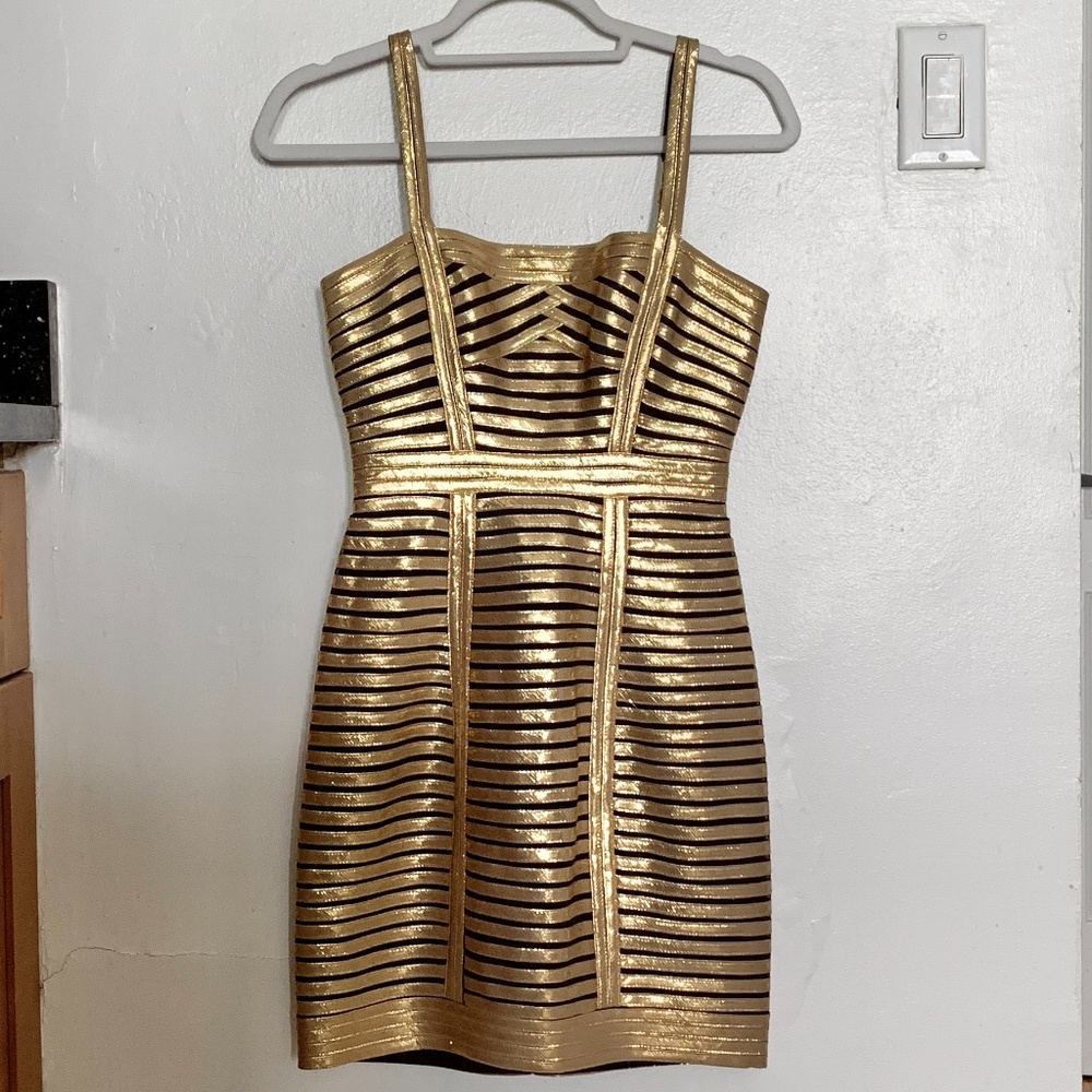 BCBG MAXAZRIA Gold Bandage Dress